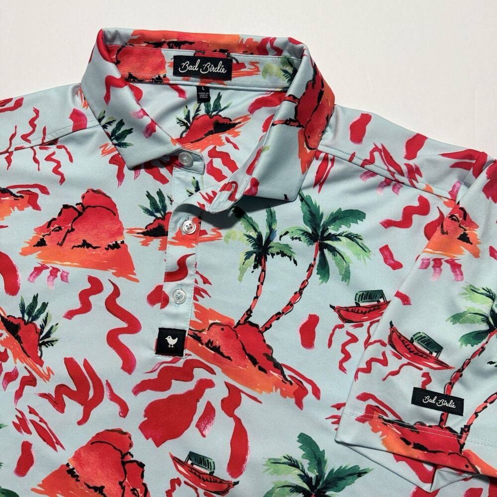 Bad Birdie Golf Polo Shirt Mens Large Tropical Floral Performance Stretch